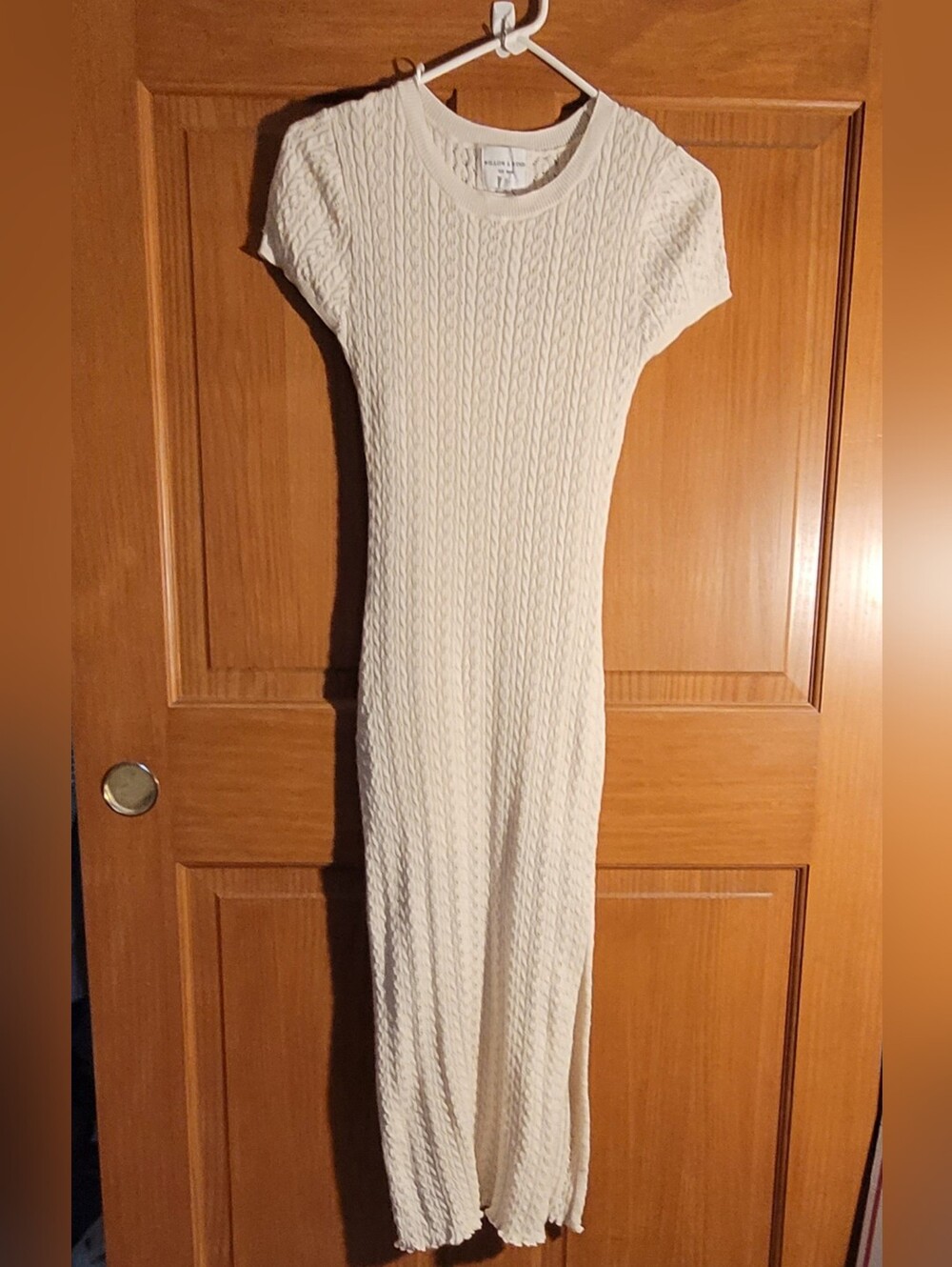 Cream Loose Knit Maxi Dress Woman's S Lined Ruffled Hem Wind and Willow